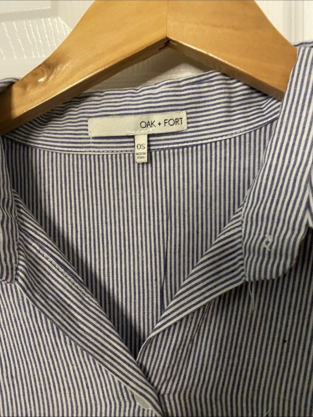 OAK + FORT Light Blue Striped Long Button-Down Shirt #13 - Picture 2 of 6